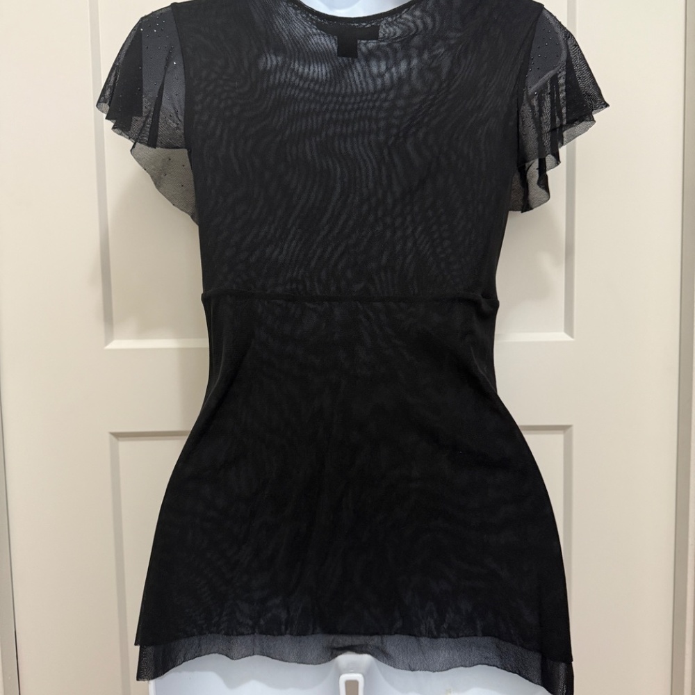 Express Embellished Flutter Mesh Top Black M - image 5